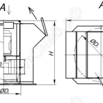 Габаритные присоединительные размеры  вентилятора крышного ВКРВ. Схема 1.