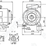 Габаритные размеры двигателя 5АН180S6/24НЛБ. Монтажное исполнение IM1001, IM1002