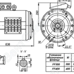 Габаритные размеры двигателя 5АН200S...НЛБ. Монтажное исполнение IM3001, IM3002